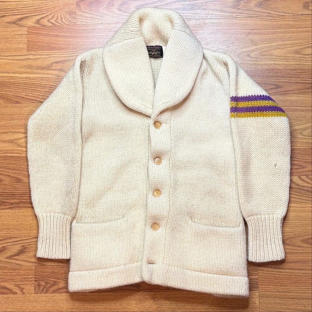 1920s-1930s Wilson Western Wool Shawl Collar Athletic Cardigan Sweater S